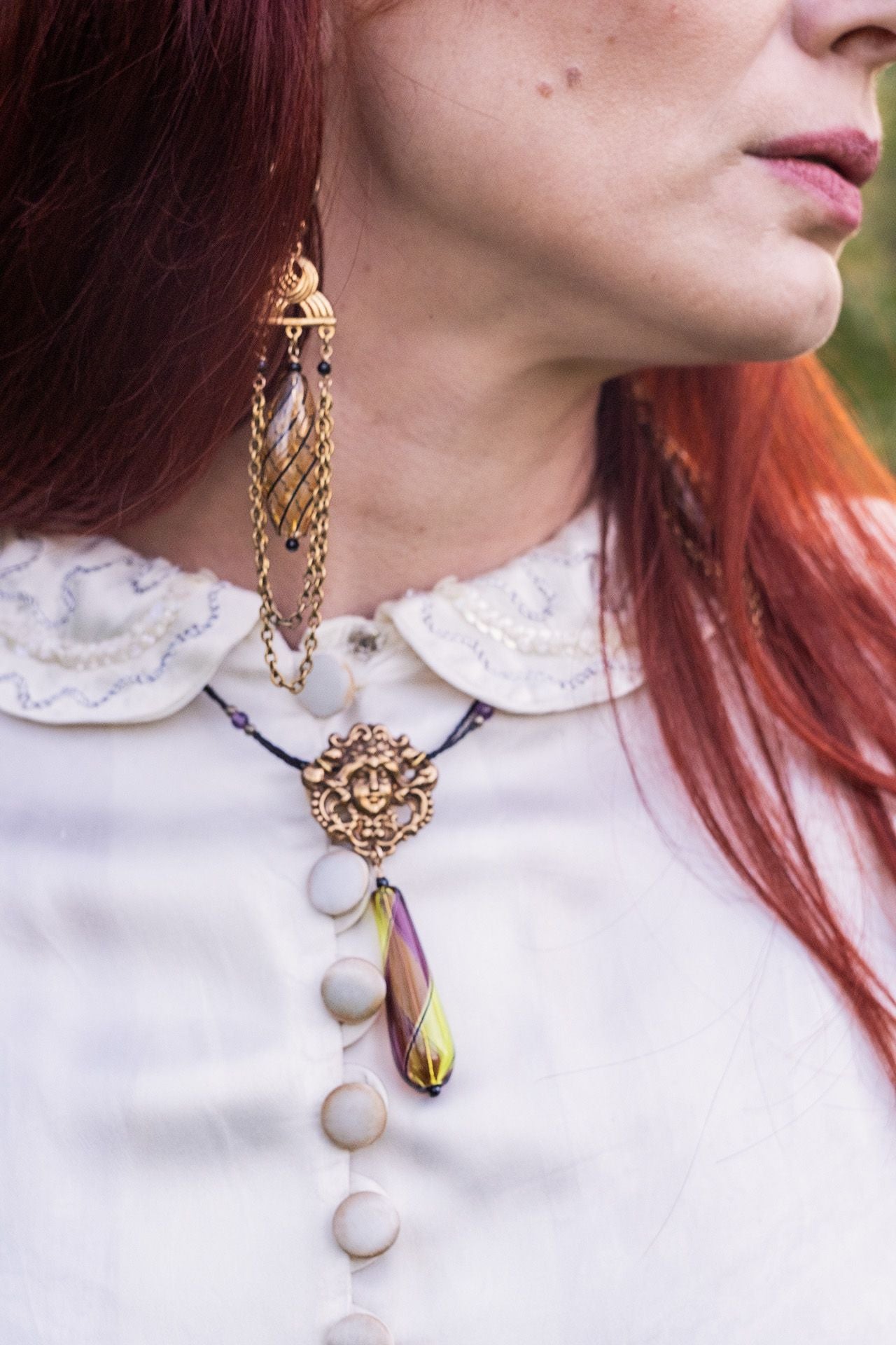 Arlecchino necklace Mascaron olive/plum