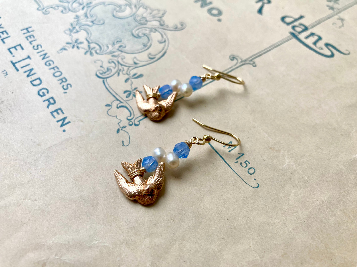Hirondelle earrings with pearl