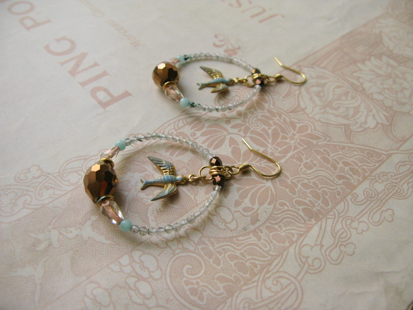 Secret Garden Birdie hoop earrings in light green