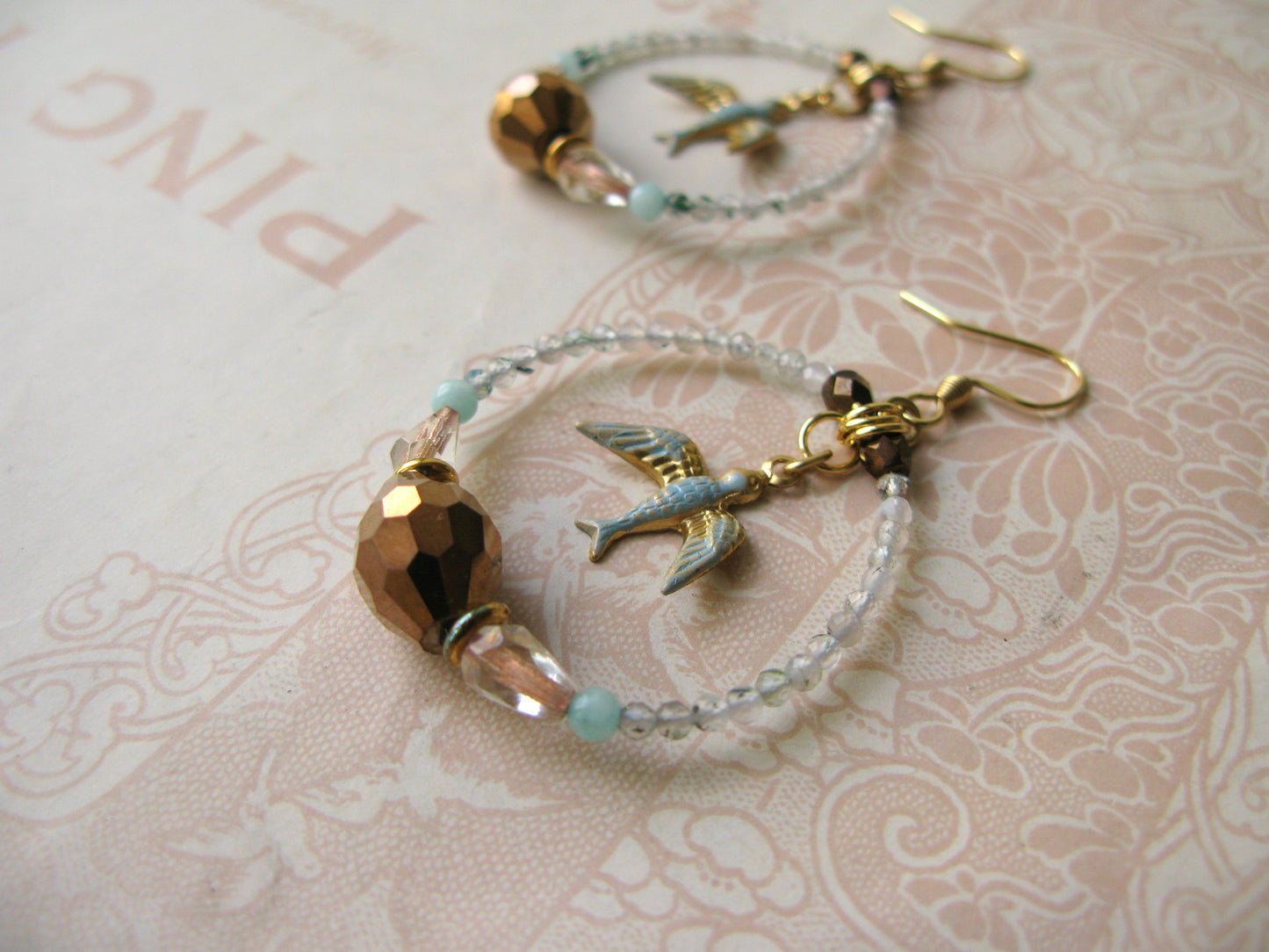 Secret Garden Birdie hoop earrings in light green