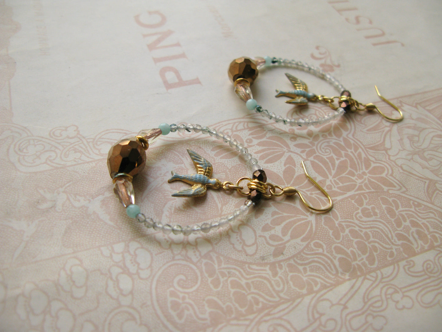Secret Garden Birdie hoop earrings in light green