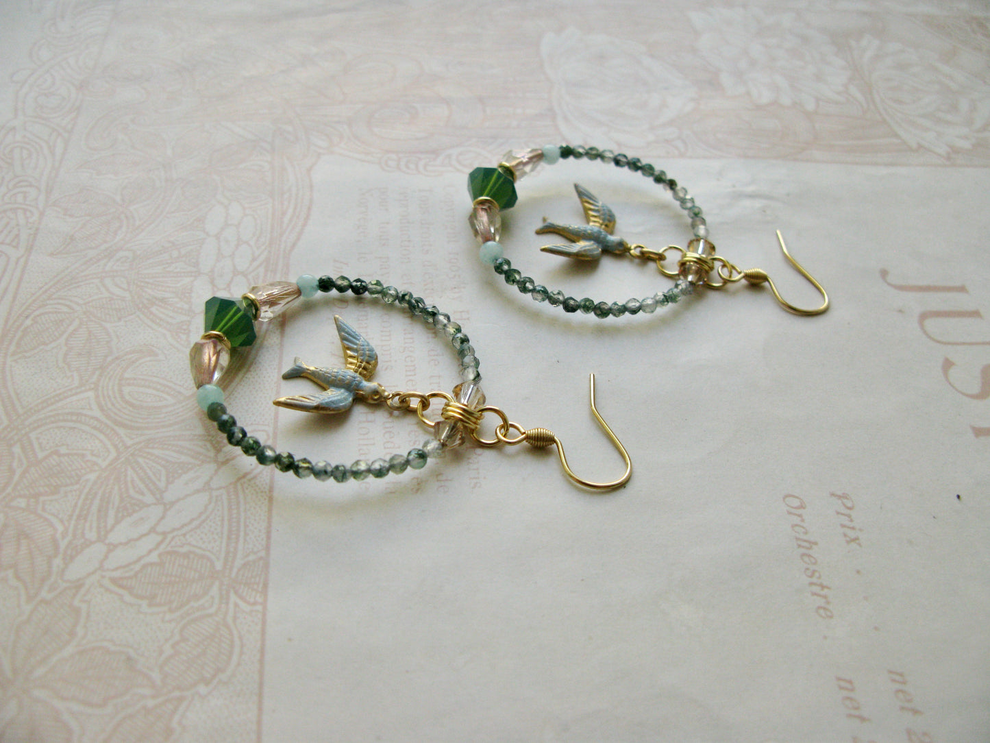 Secret Garden Birdie hoop earrings in green