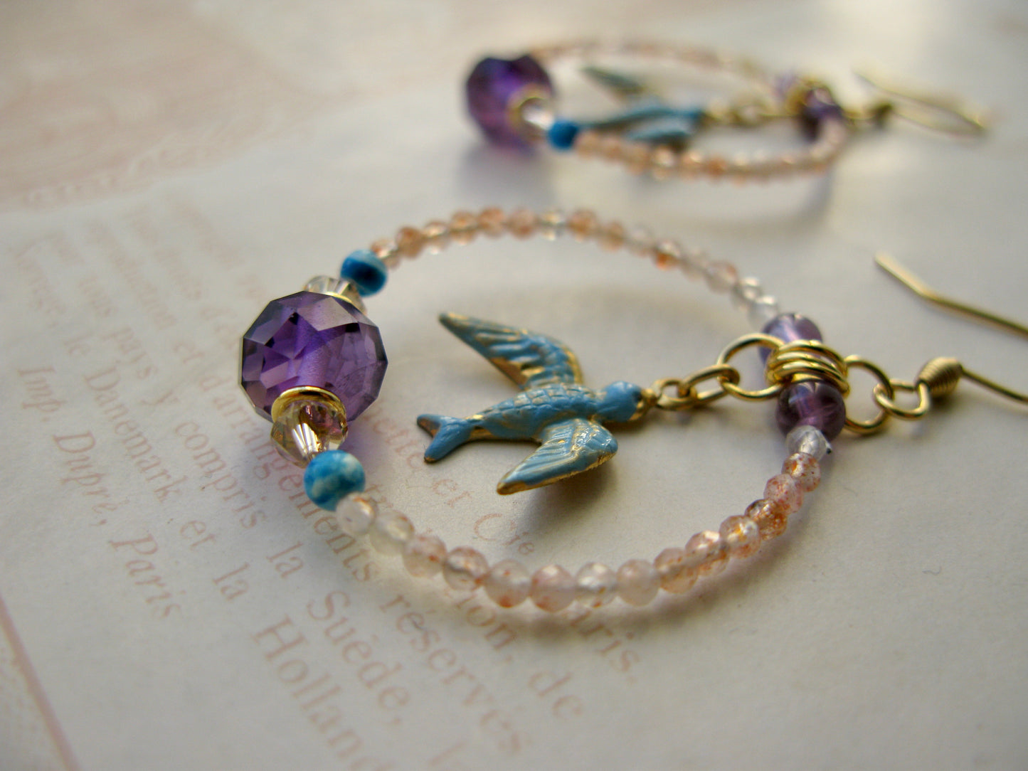 Secret Garden Birdie hoop earrings in amethyst