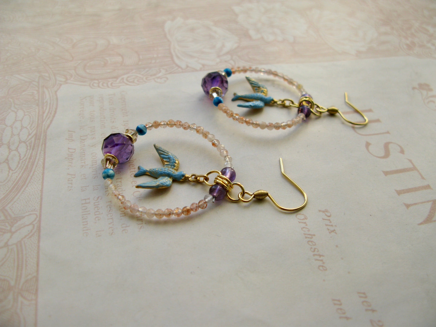 Secret Garden Birdie hoop earrings in amethyst