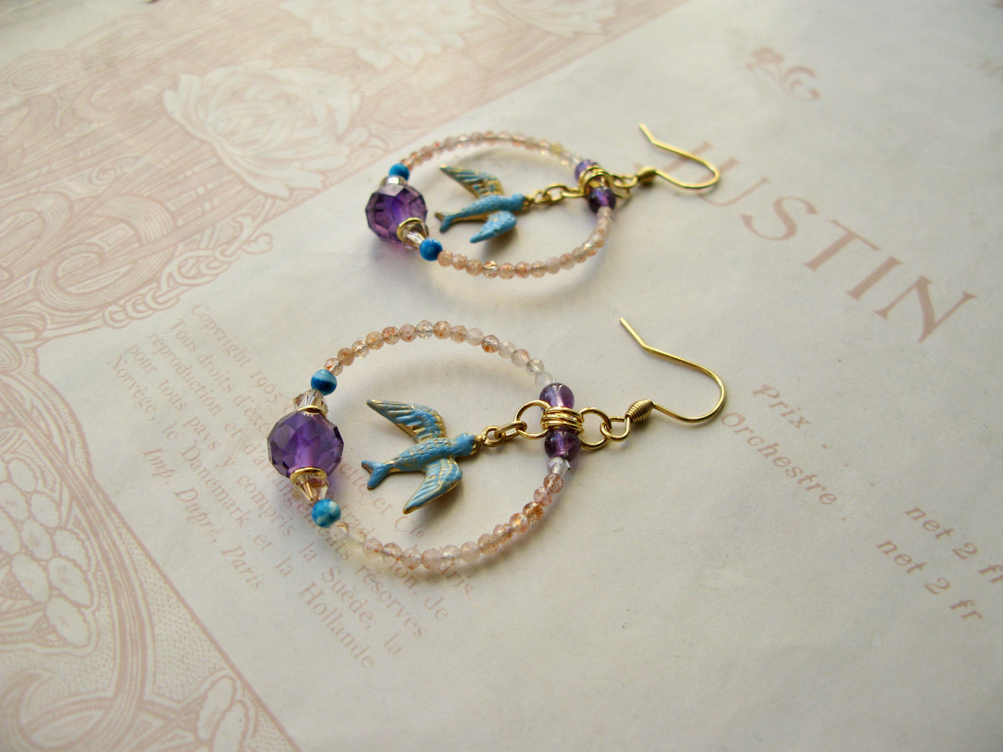 Secret Garden Birdie hoop earrings in amethyst