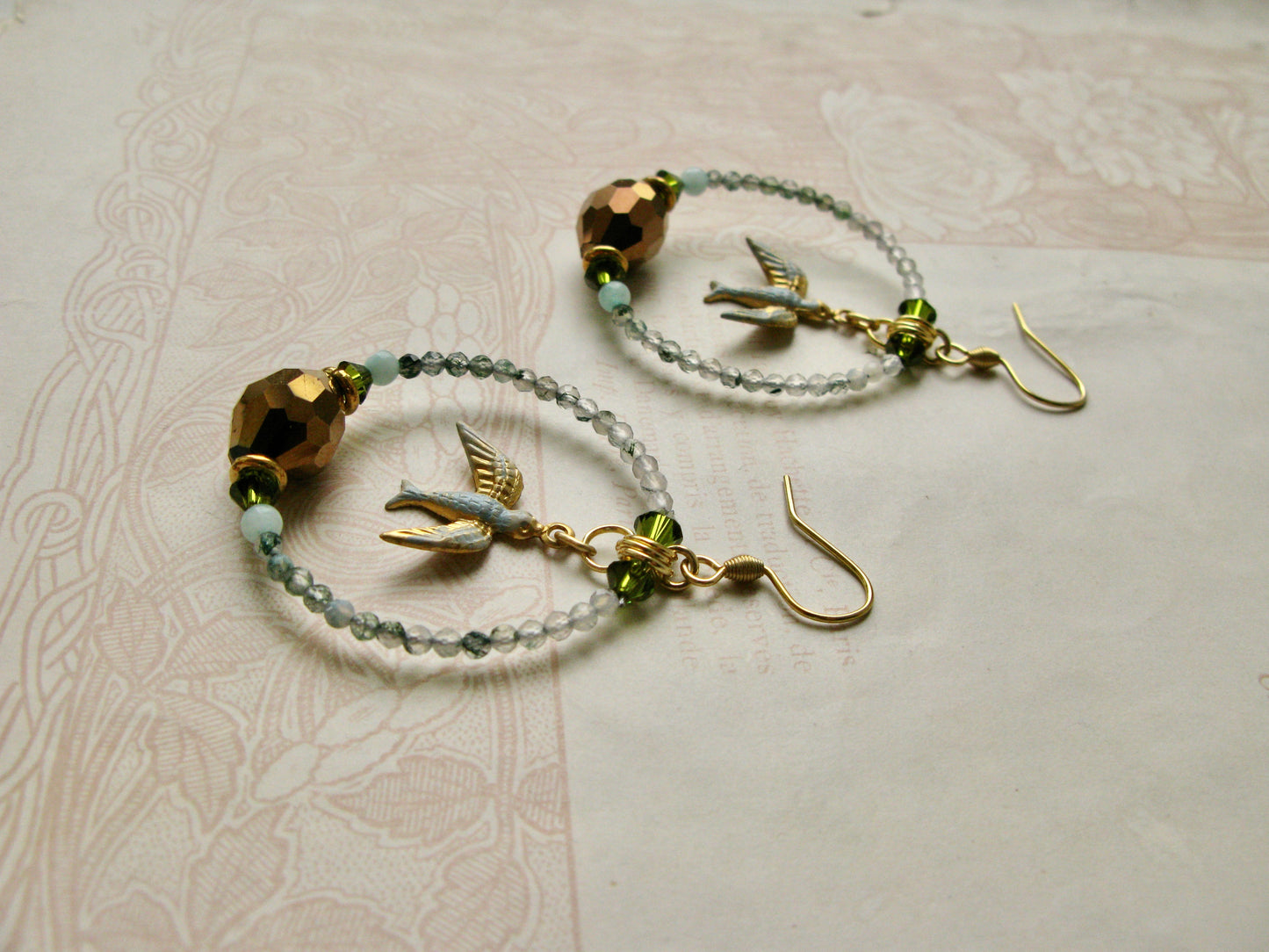 Secret Garden Birdie hoop earrings in moss/olive green
