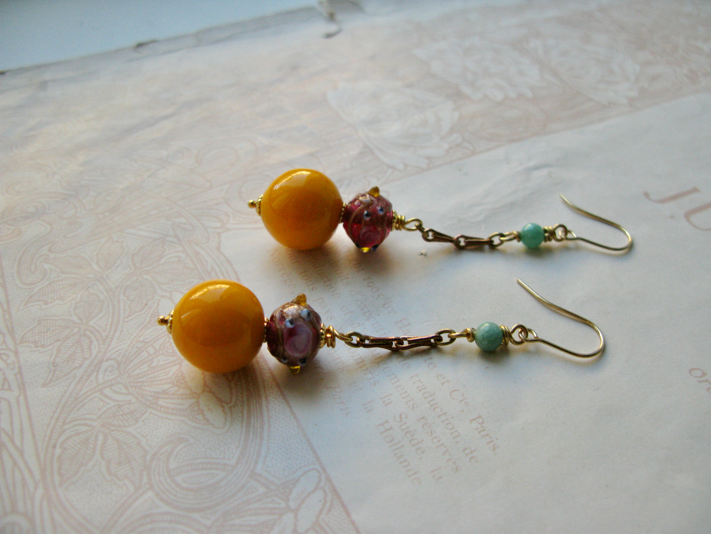Venetian Garden long earrings in mango