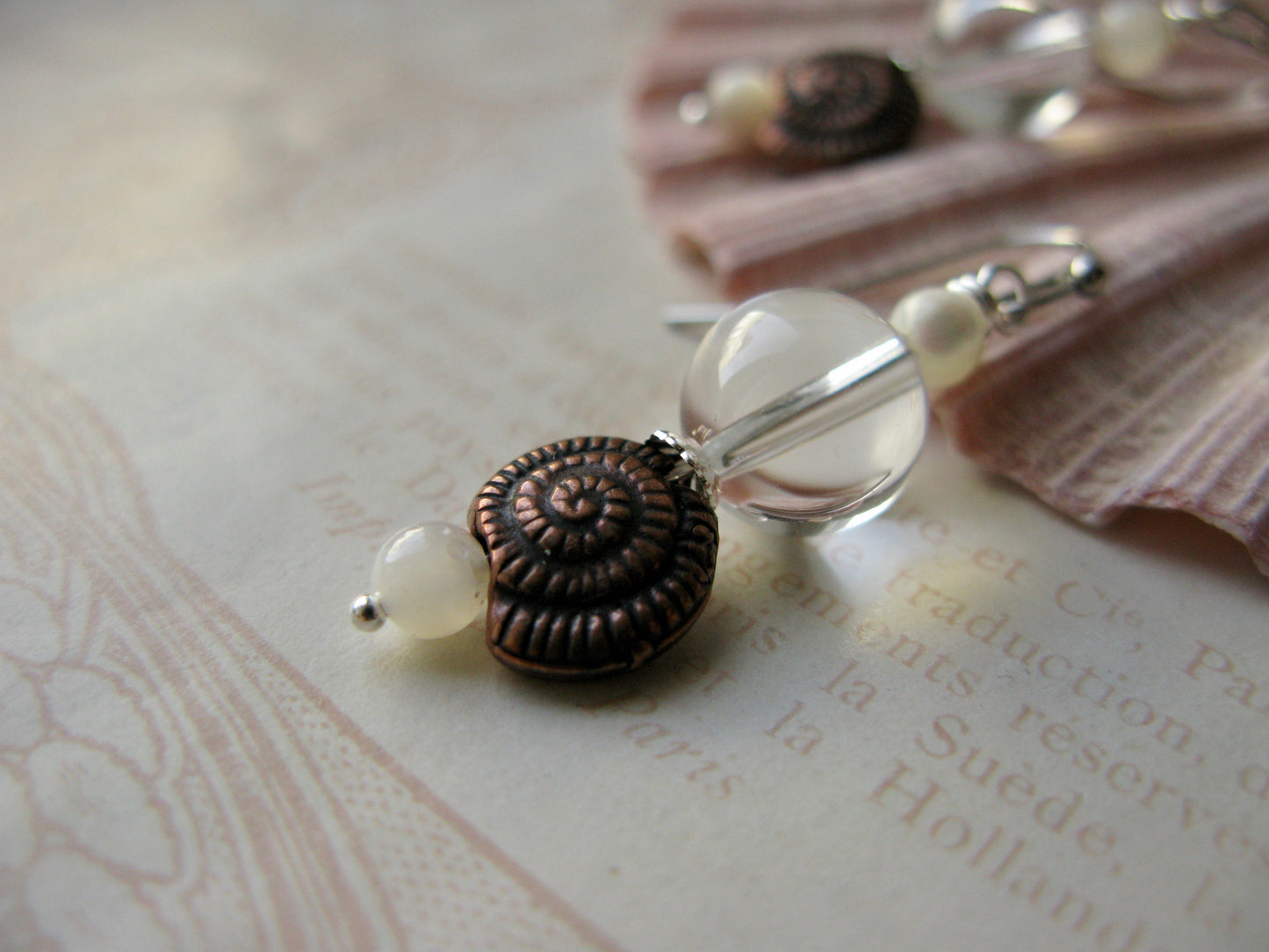Aphrodite Ammonite earrings in crystal white