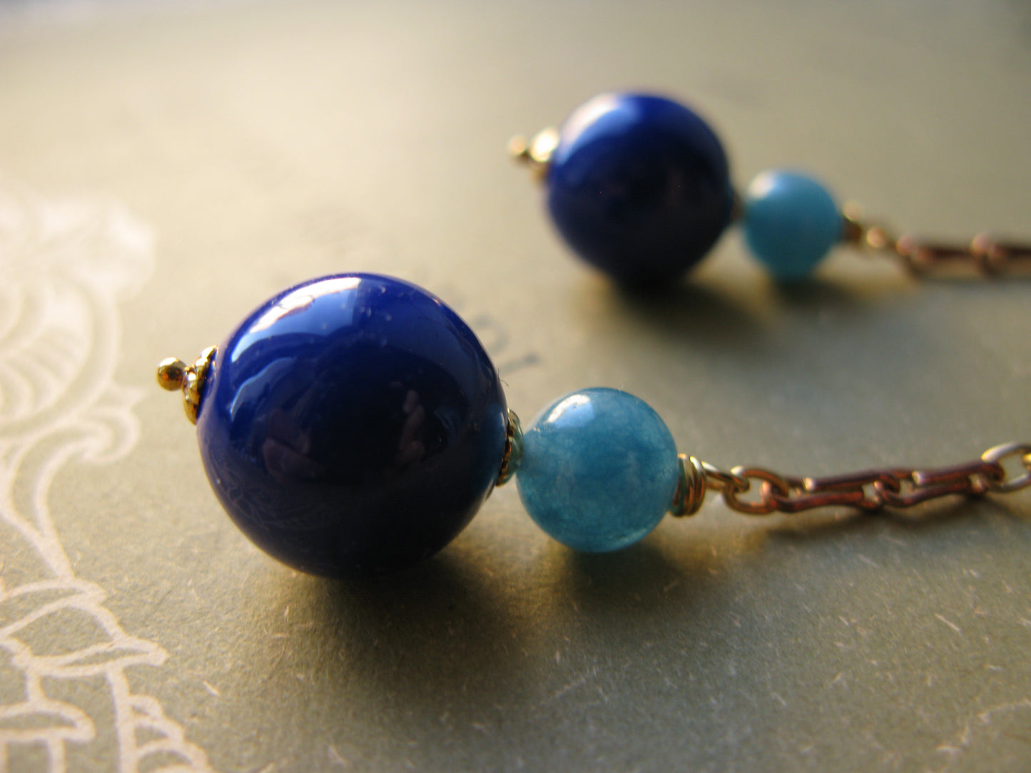 Venetian Garden long earrings in night sky blue