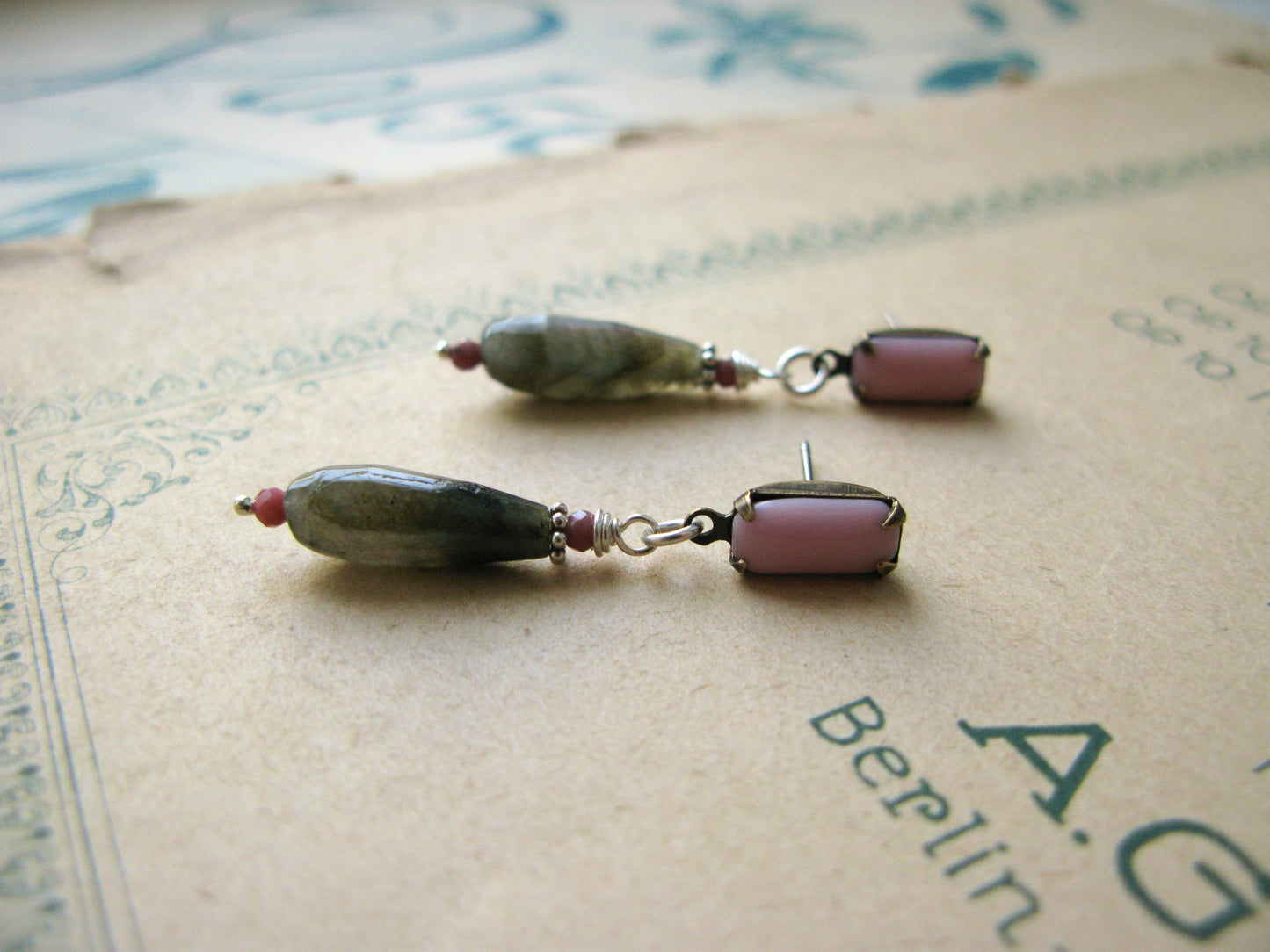 Magnolia post earrings in labradorite
