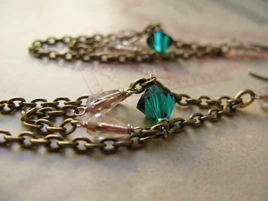 Virginie earrings in emerald + champagne