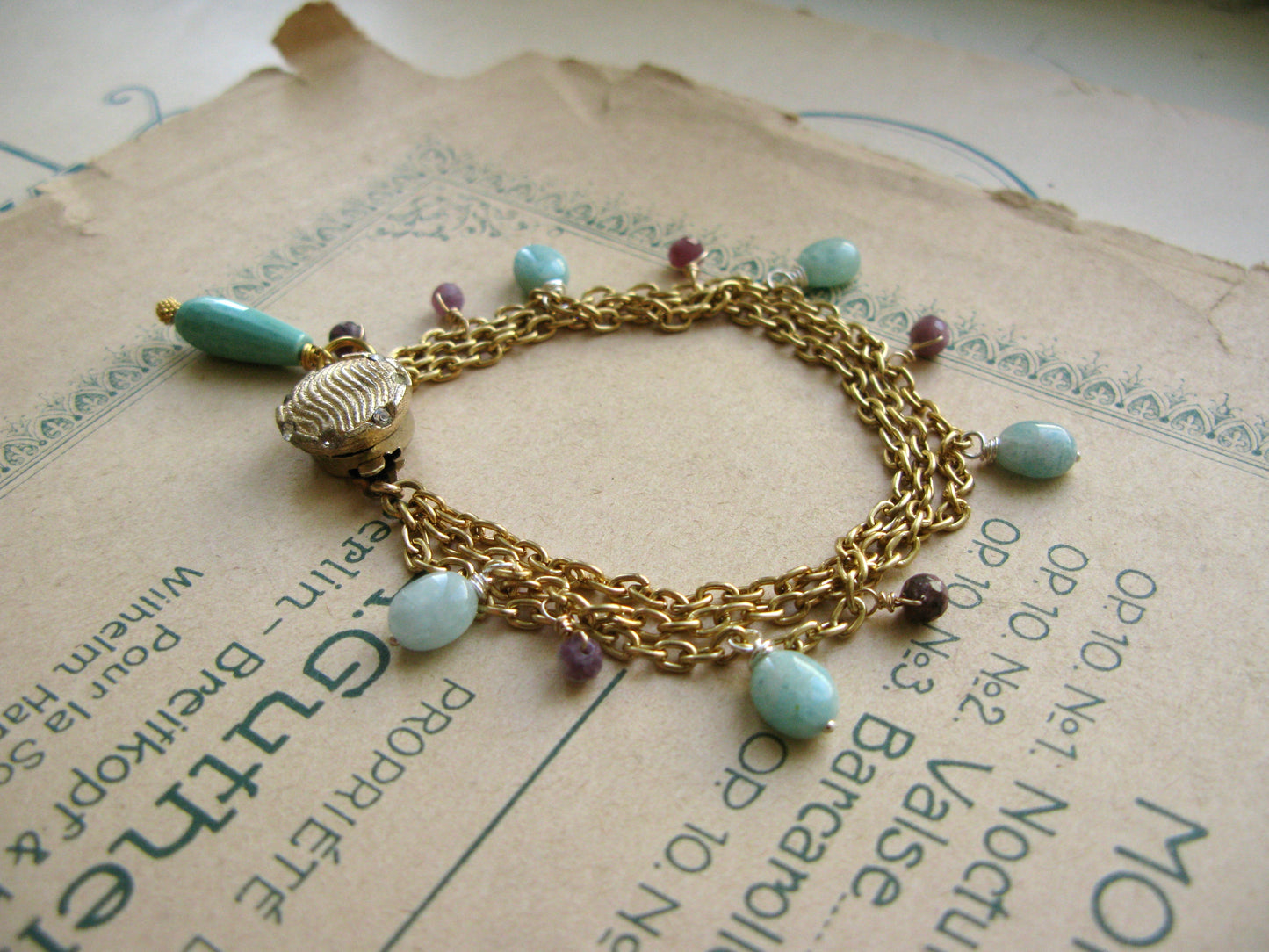 Waves 3-chain stone charm bracelet