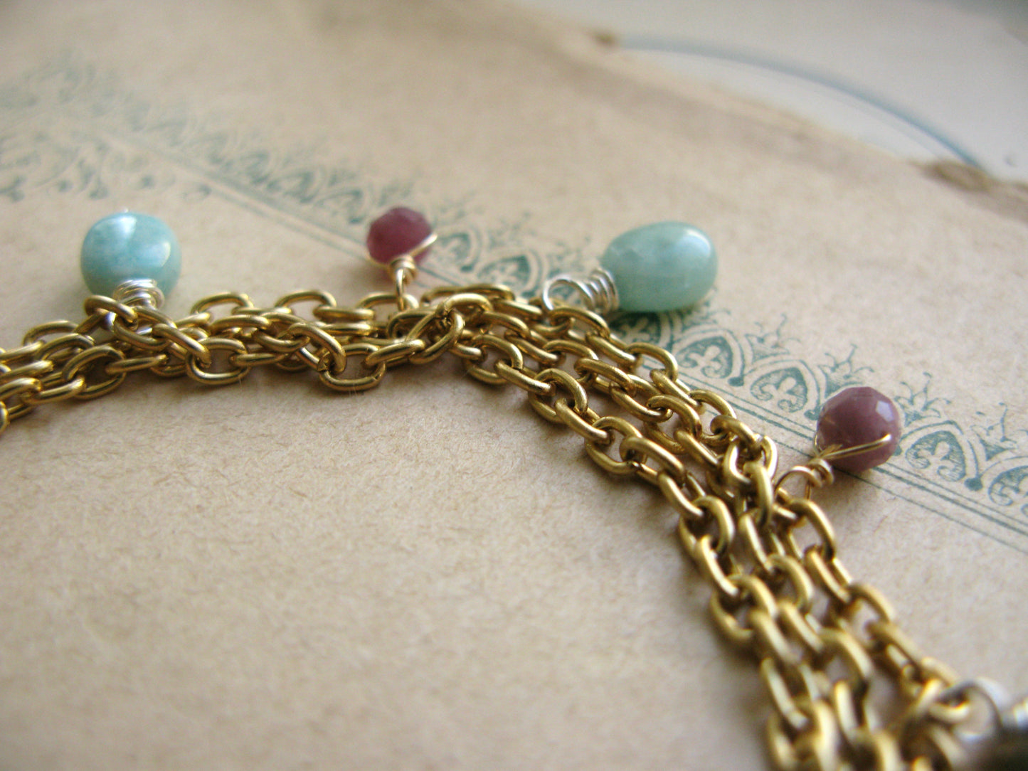 Waves 3-chain stone charm bracelet