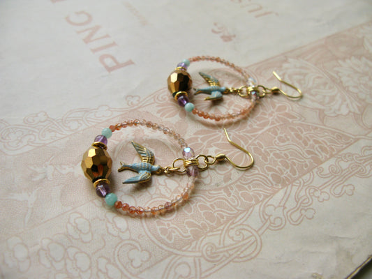 Secret Garden Birdie hoop earrings in apricot