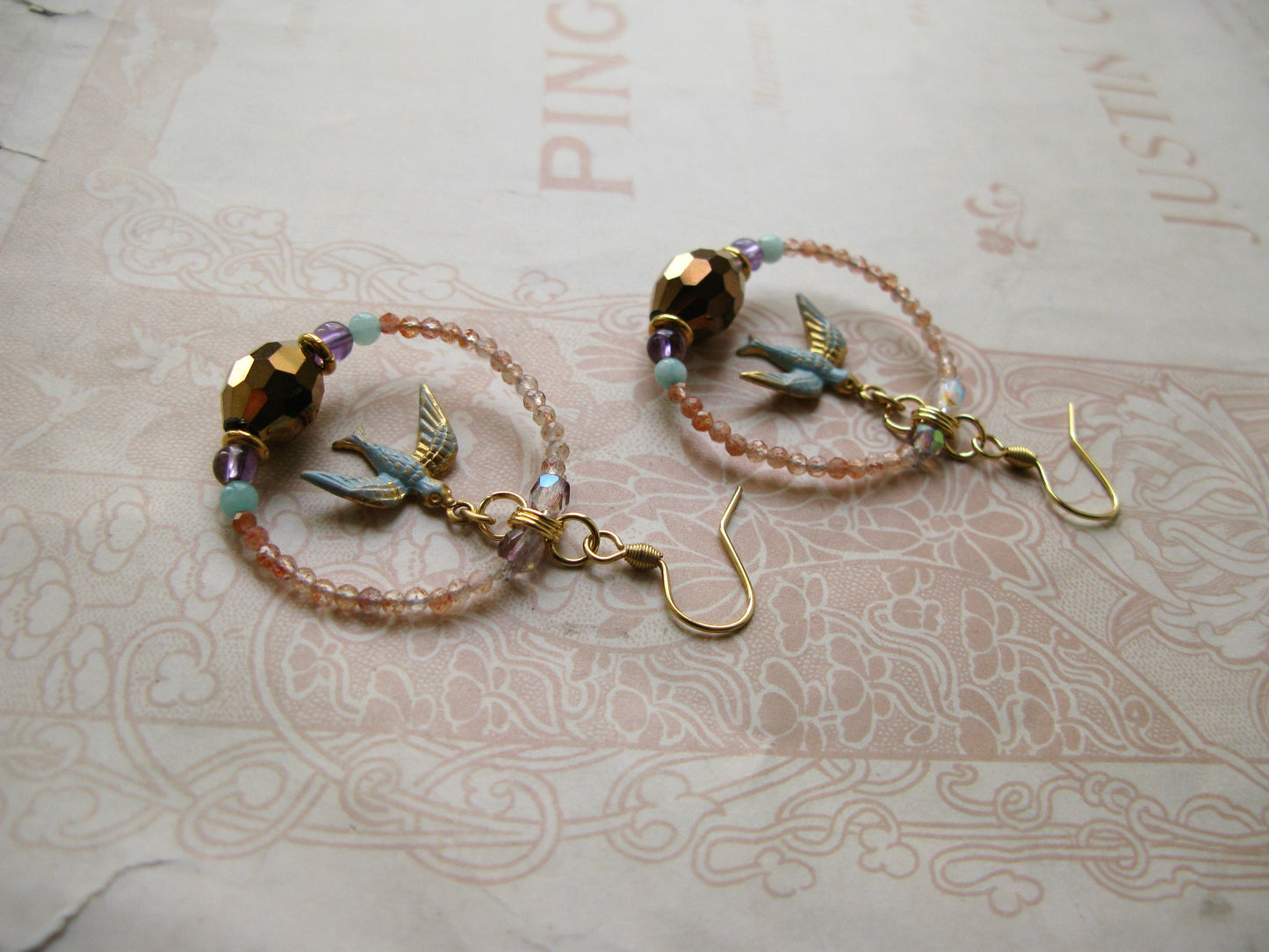 Secret Garden Birdie hoop earrings in apricot