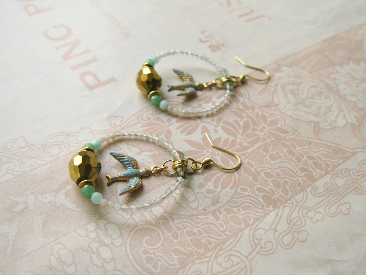 Secret Garden Birdie hoop earrings in seafoam
