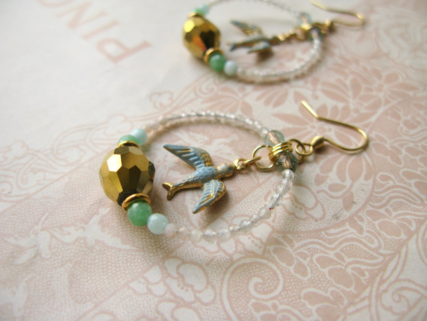 Secret Garden Birdie hoop earrings in seafoam