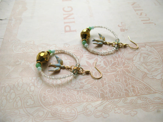 Secret Garden Birdie hoop earrings in seafoam