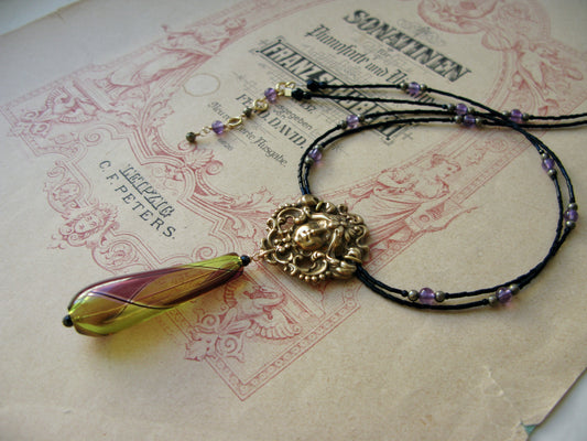 Arlecchino necklace Mascaron olive/plum