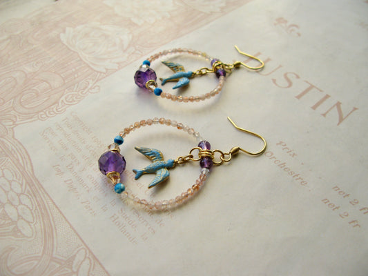 Secret Garden Birdie hoop earrings in amethyst