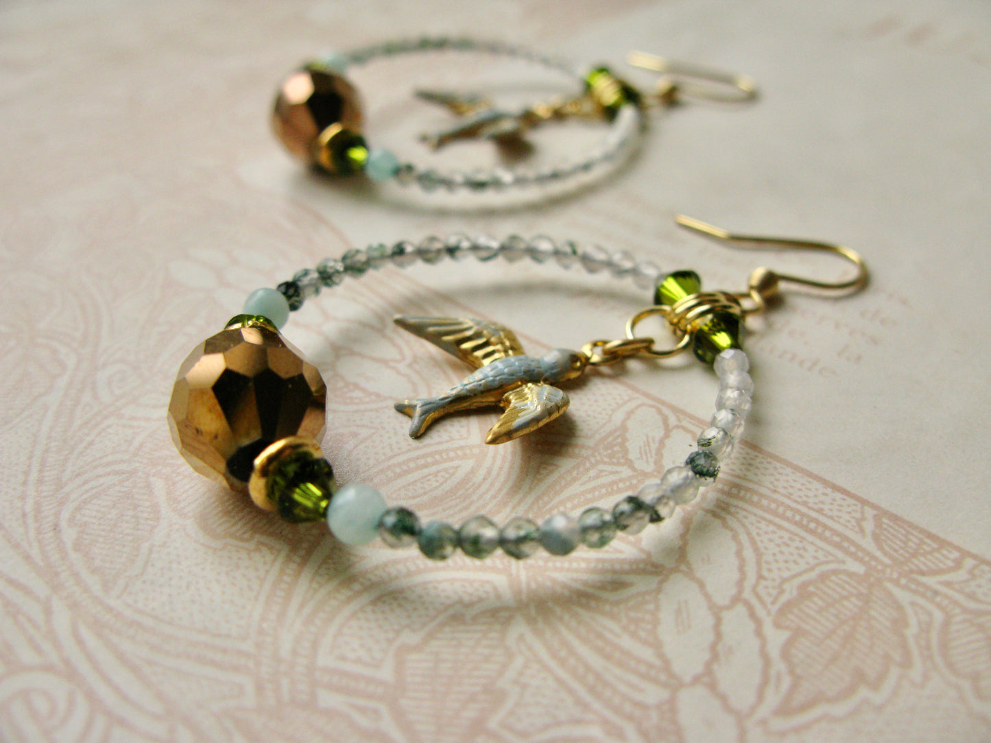 Secret Garden Birdie hoop earrings in moss/olive green