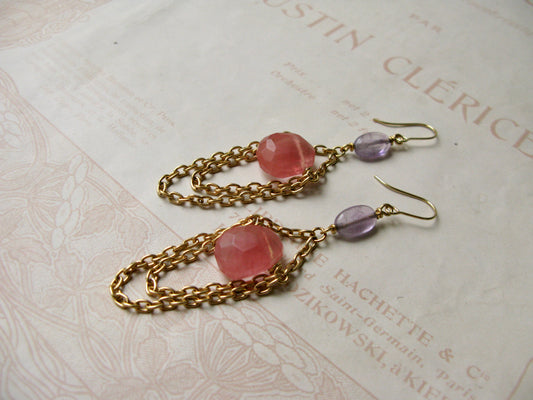 Set in Stone long earrings in amethyst