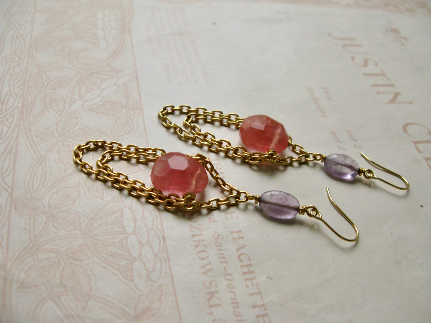 Set in Stone long earrings in amethyst