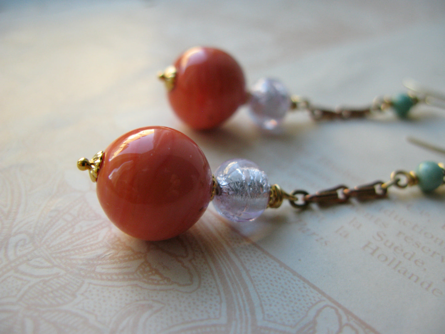 Venetian Garden long earrings in peach