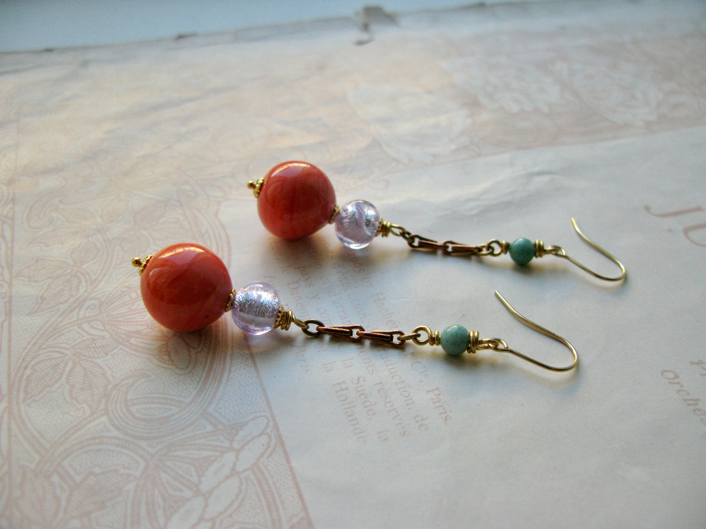 Venetian Garden long earrings in peach