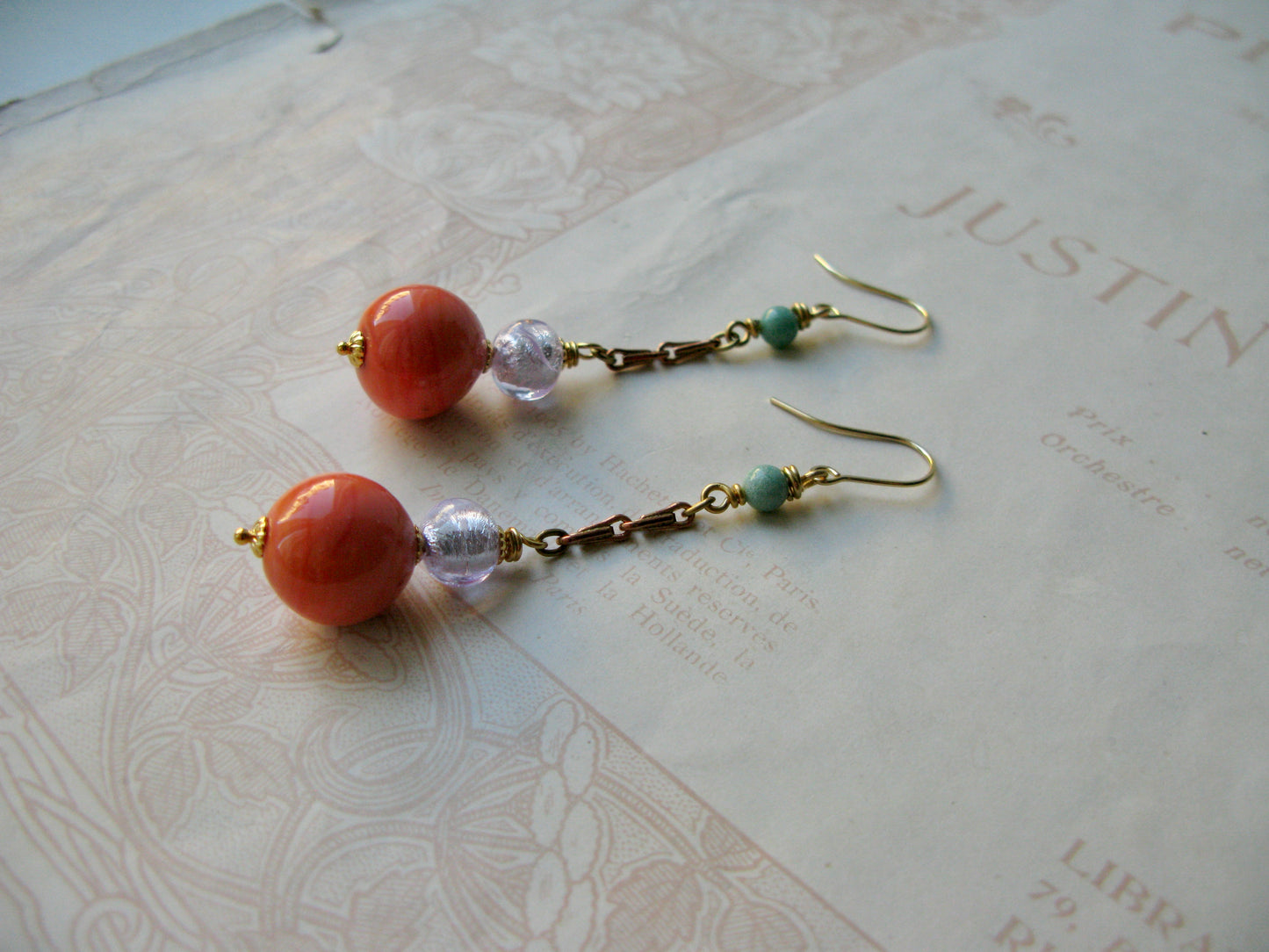 Venetian Garden long earrings in peach