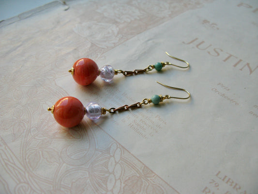 Venetian Garden long earrings in peach