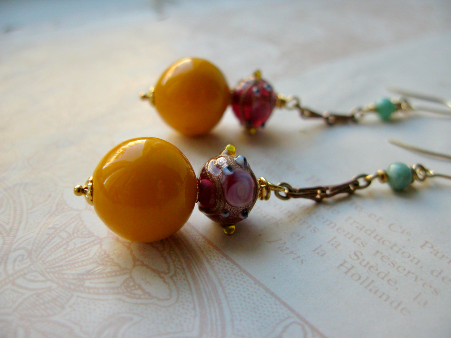 Venetian Garden long earrings in mango