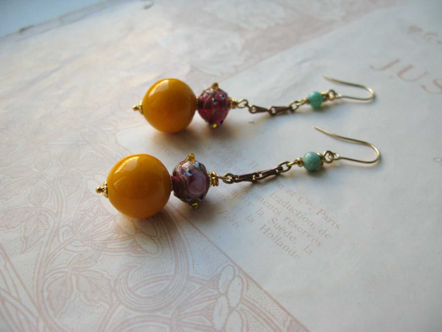 Venetian Garden long earrings in mango