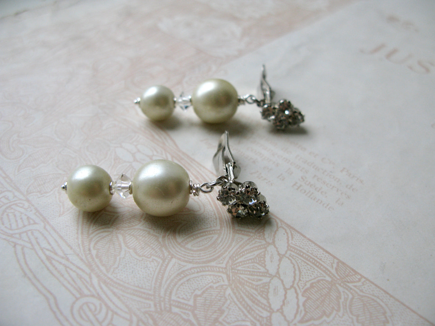 Old Hollywood pearl clip-on earrings