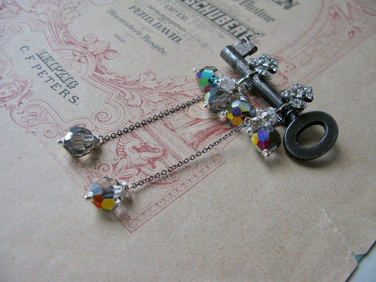 Old Hollywood crystal drop clip-on earrings in vitrail