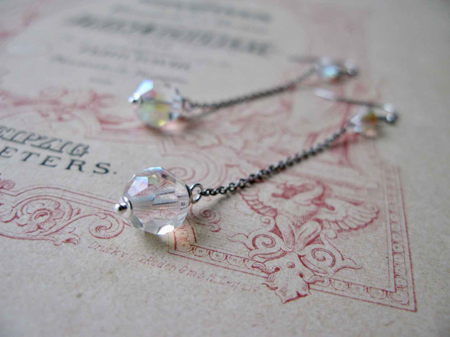 Old Hollywood crystal drop long earrings in clear a/b