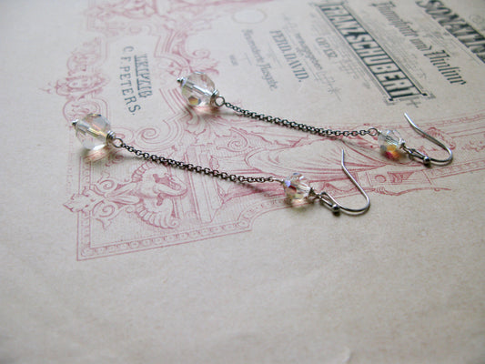 Old Hollywood crystal drop long earrings in clear a/b