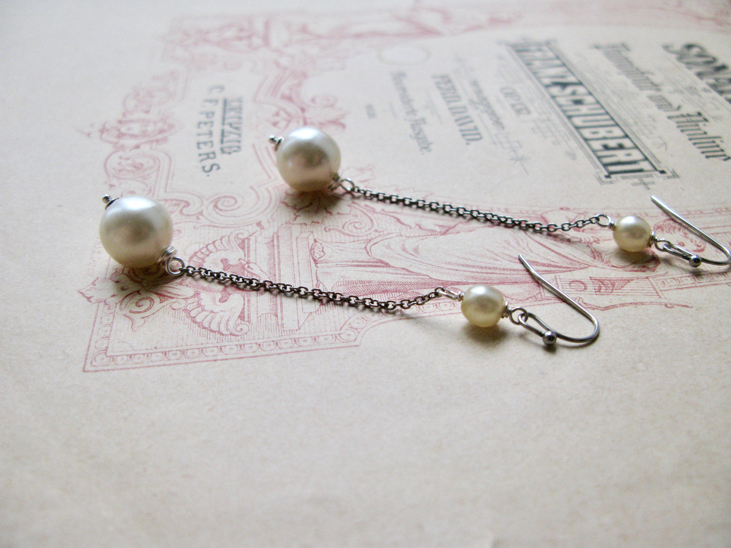 Old Hollywood long pearl drop earrings