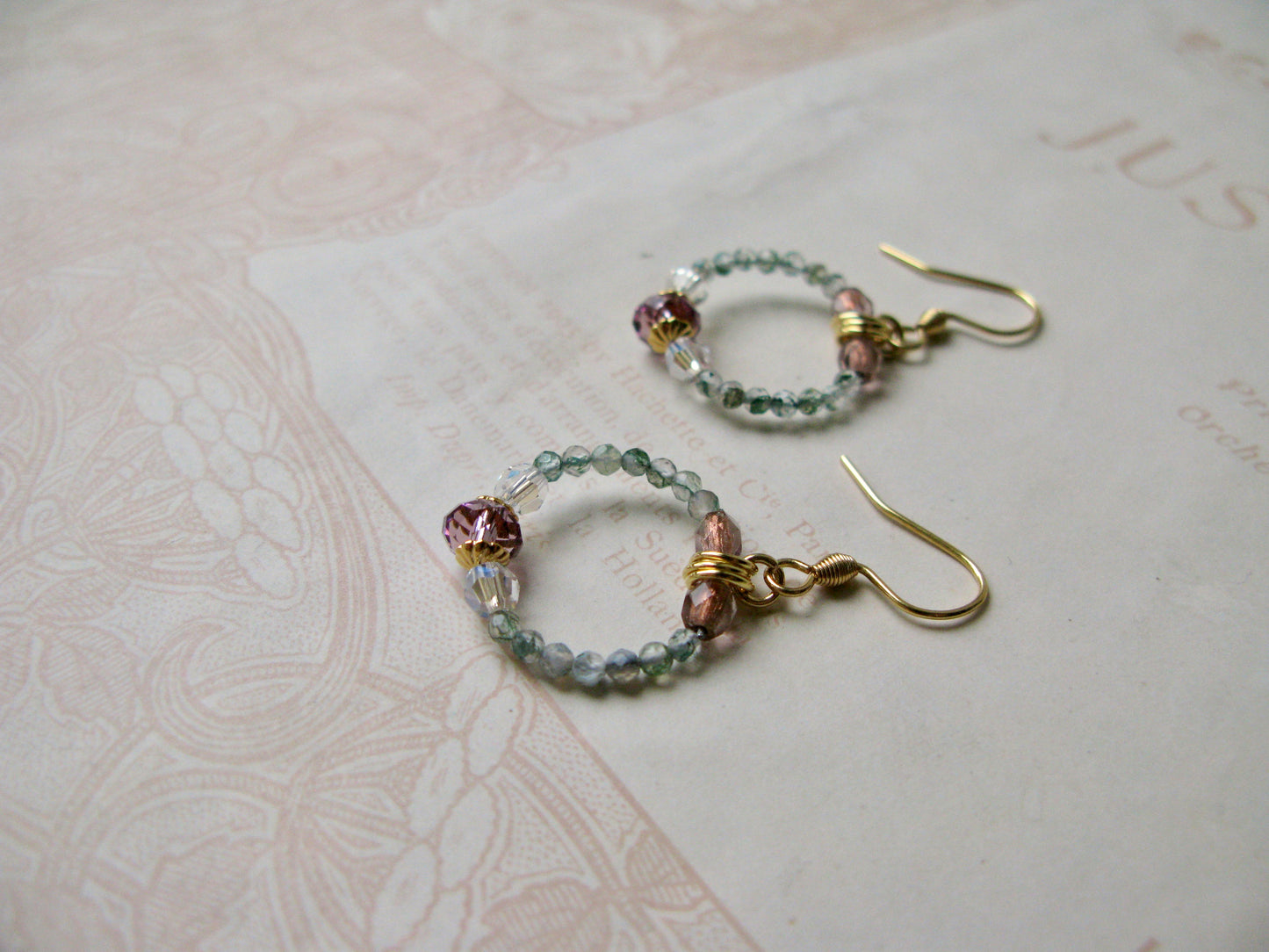 Secret Garden little hoop earrings in moss green