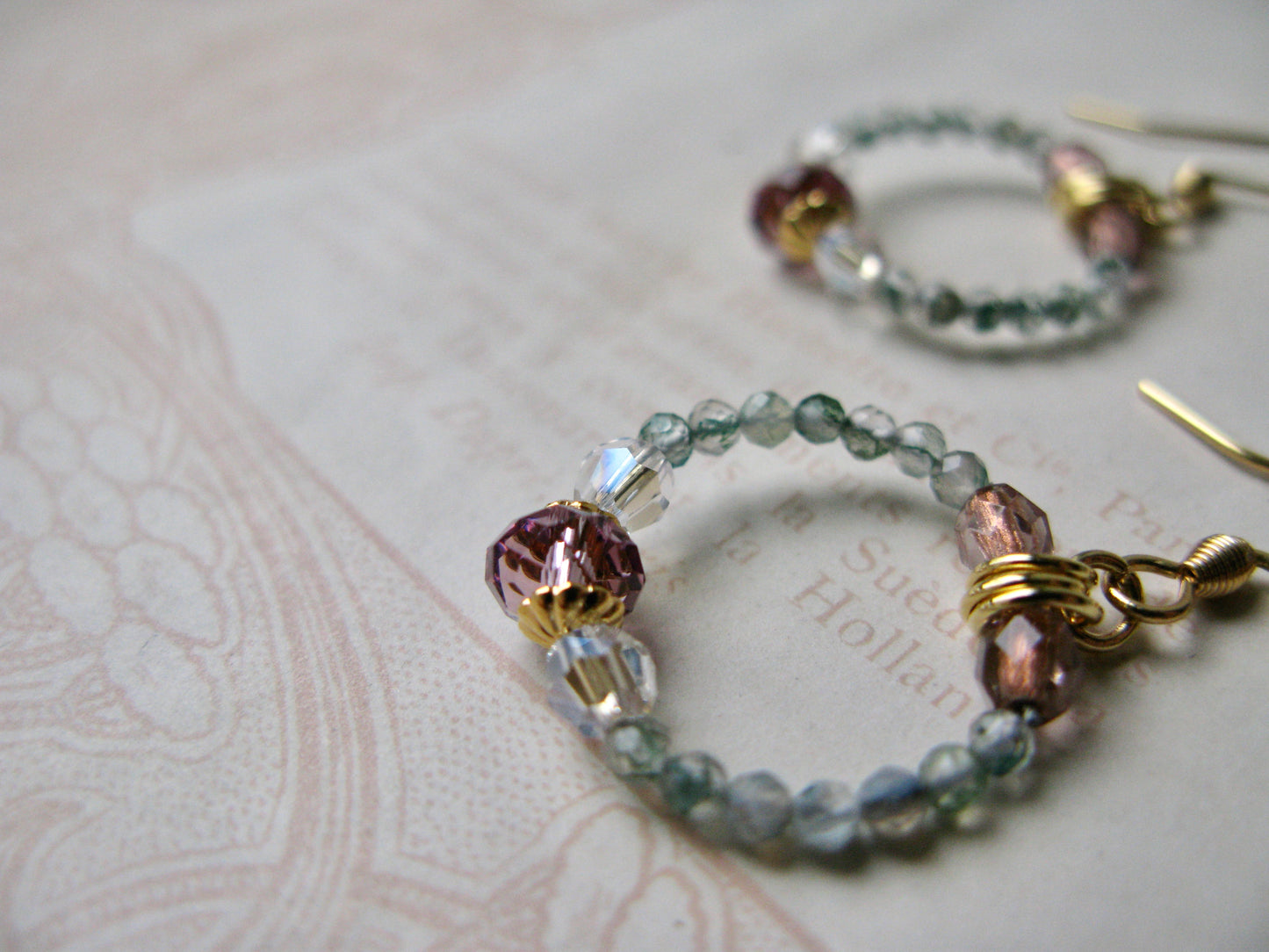 Secret Garden little hoop earrings in moss green