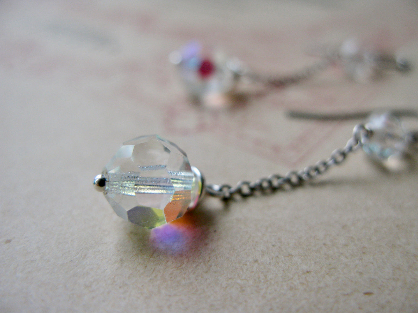 Old Hollywood crystal drop short earrings in clear a/b