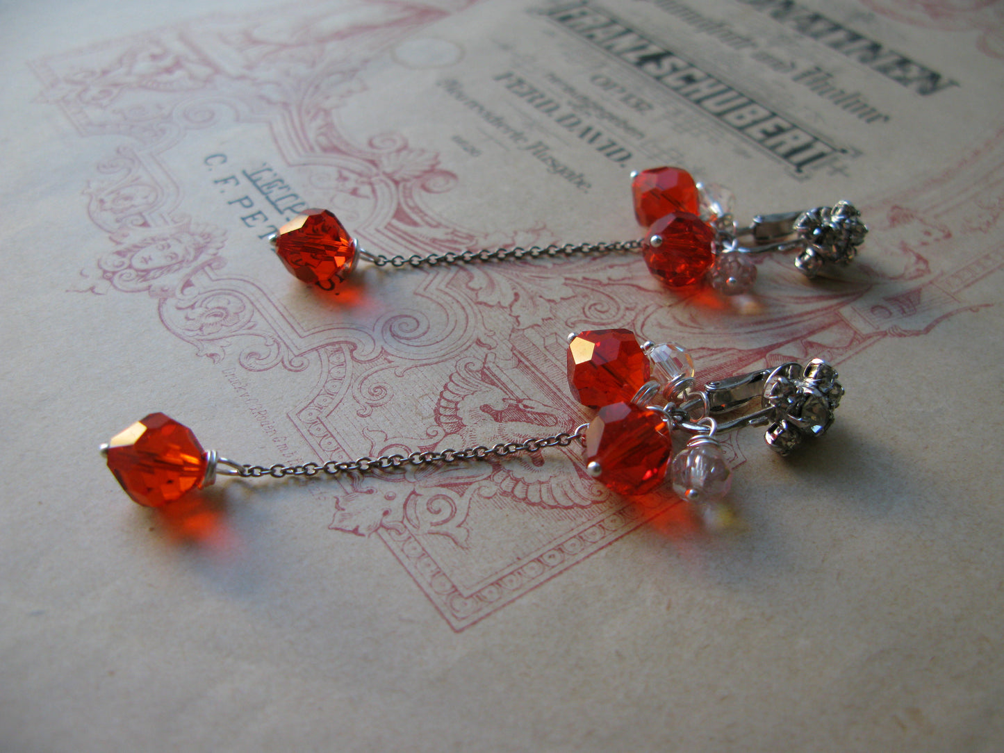 Old Hollywood crystal drop clip-on earrings in hyacinth