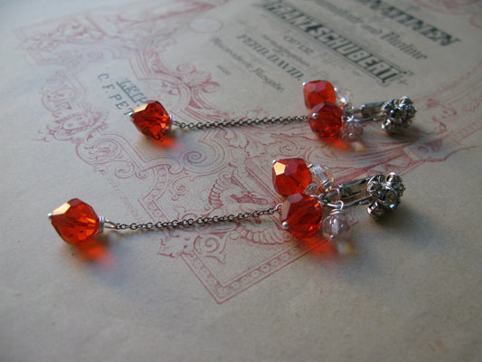 Old Hollywood crystal drop clip-on earrings in hyacinth