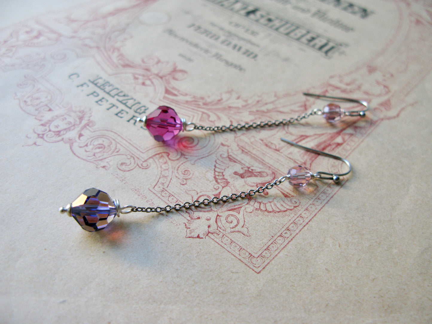 Old Hollywood crystal drop long earrings in multicolour