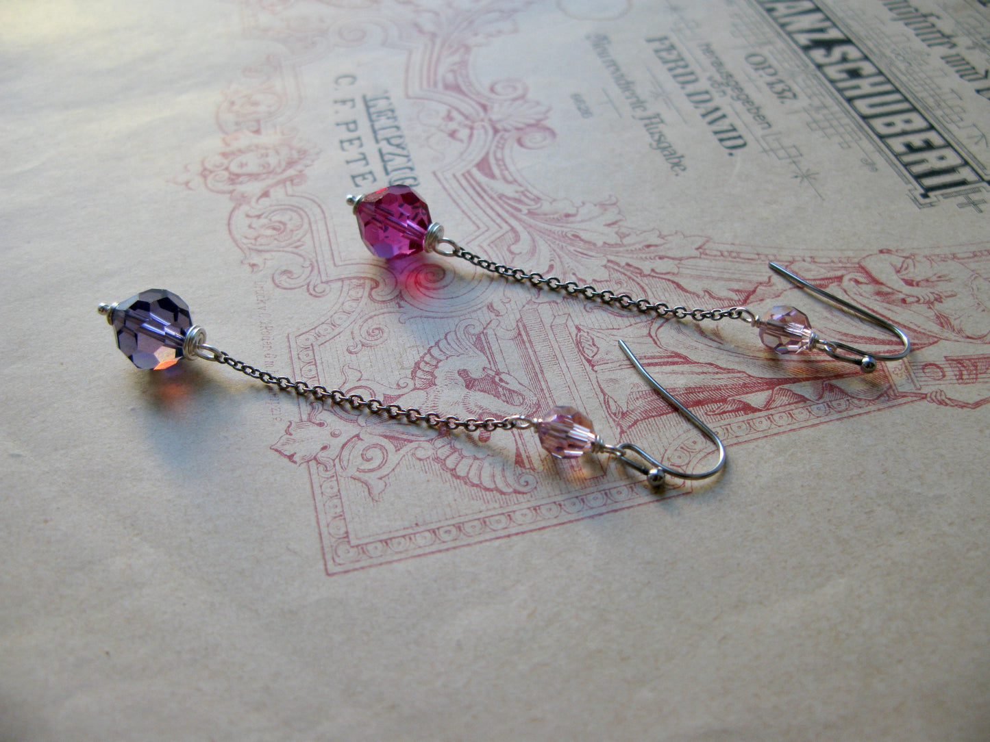 Old Hollywood crystal drop long earrings in multicolour