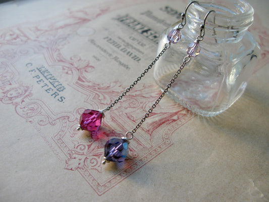 Old Hollywood crystal drop long earrings in multicolour