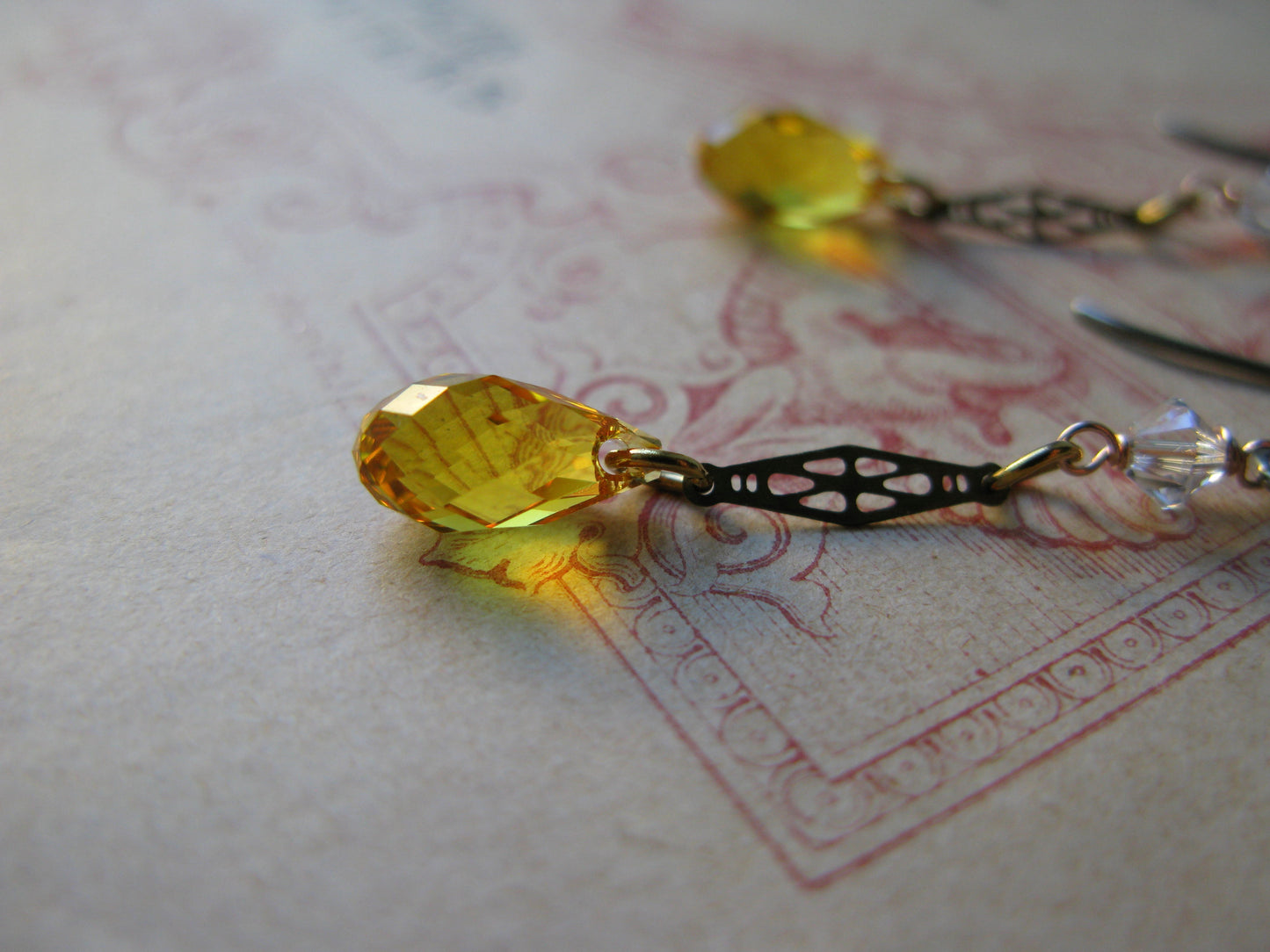 Old Hollywood crystal drop earrings in topaz