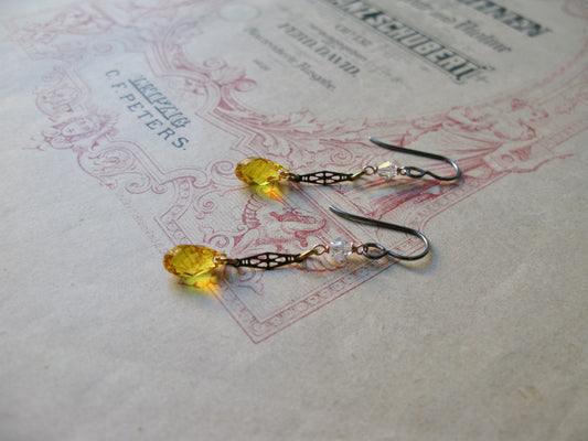 Old Hollywood crystal drop earrings in topaz