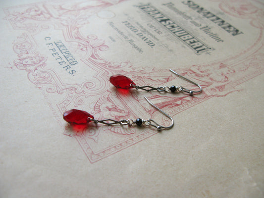 Old Hollywood crystal drop earrings in red