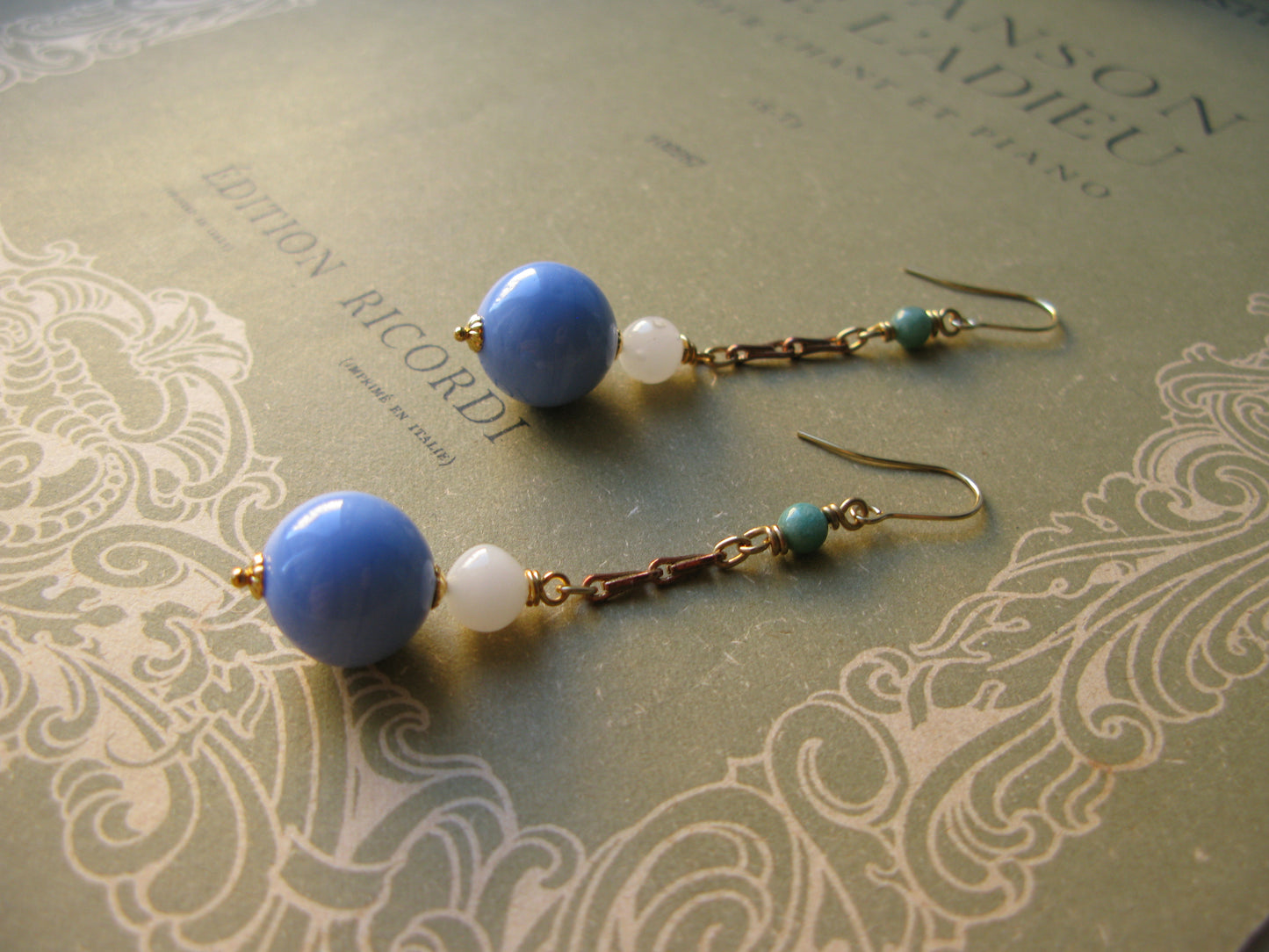 Venetian Garden long earrings in light blue